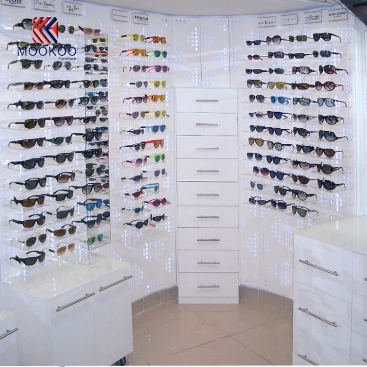 White Mdf Coated Paint Eyewear Glass Sunglasses Cabinet Display Design Furniture